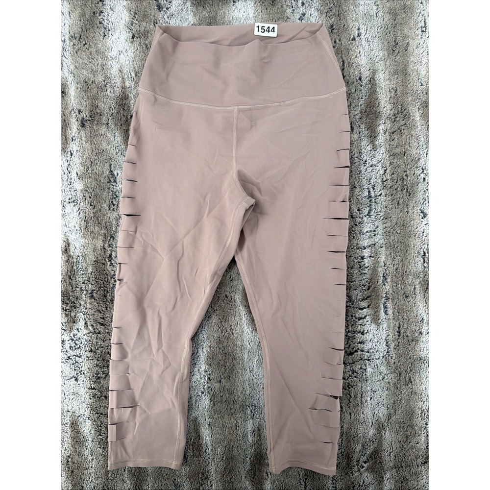 Alo Yoga Leggings Womens Large High Waisted Lazed Cut Slashes Capri in Coco Yoga